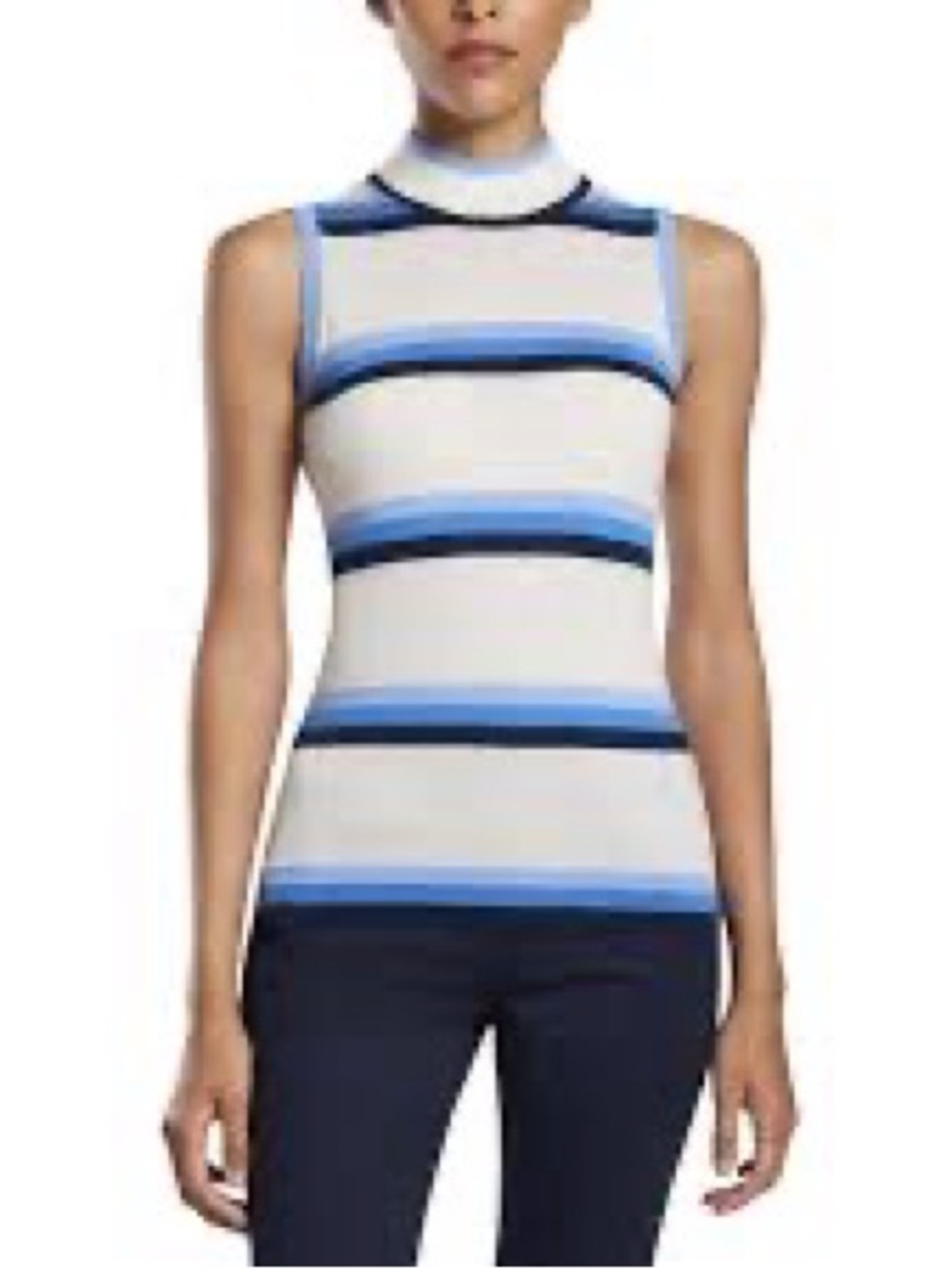 G/FORE Cream Sleeveless Turtleneck Sweater with Blue Stripes